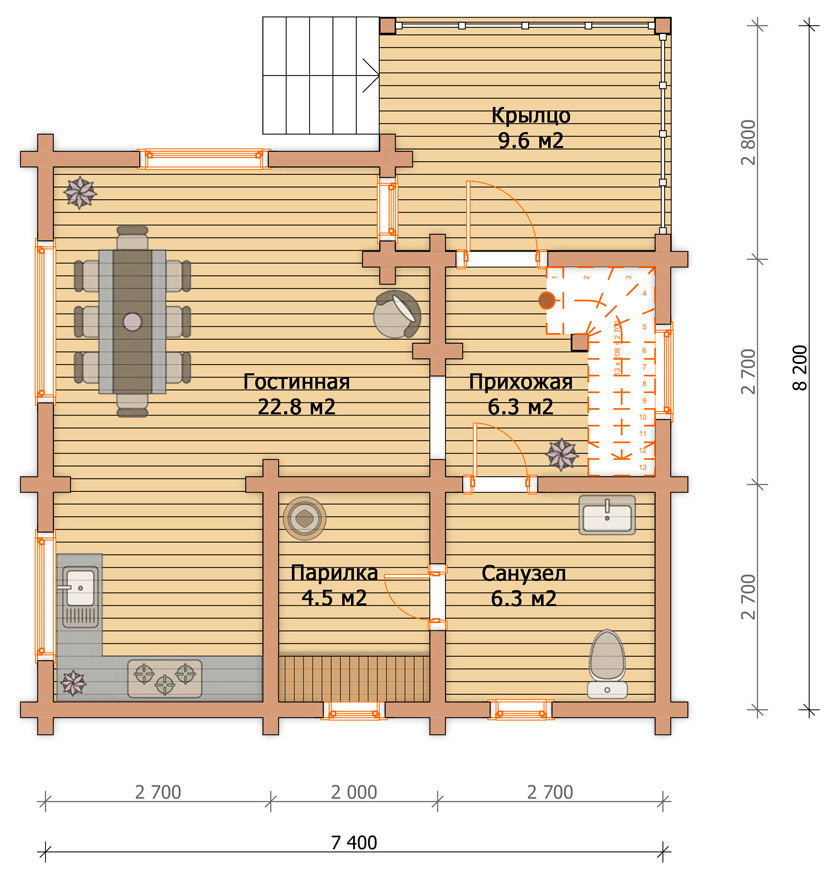 Проект загородного дома из профилированного бруса "Ступино"