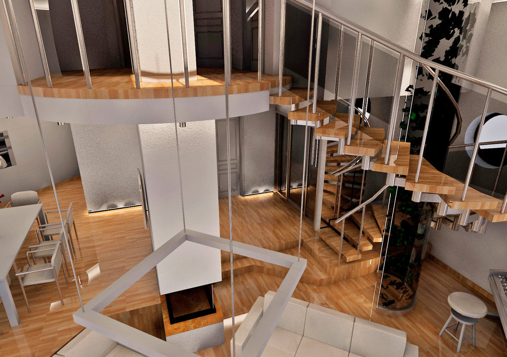 Общее пространство - прихожая, кухня, столовая, гостиная, лестница.