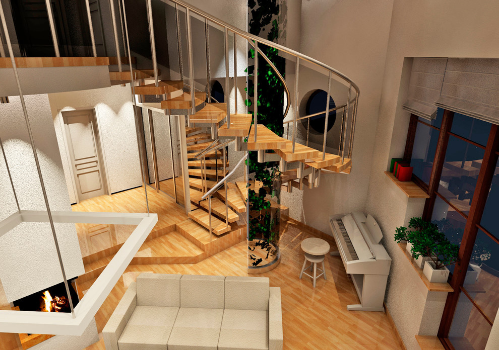 Общее пространство - прихожая, кухня, столовая, гостиная, лестница.