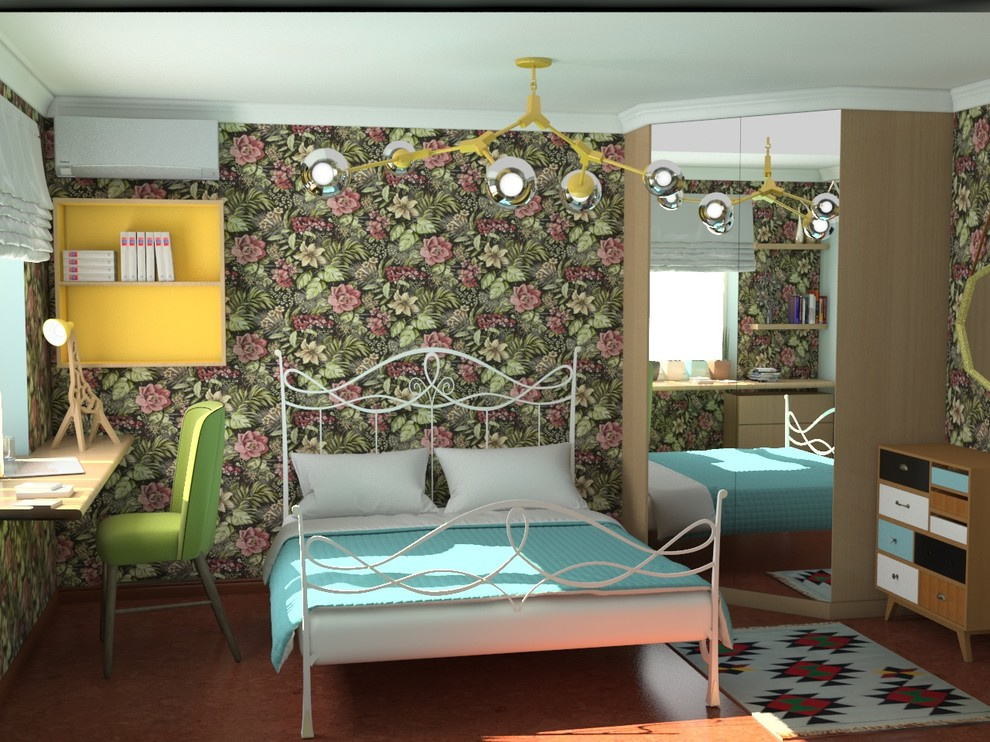 Спальня с рабочим местом в колониальном (африканском-современном) стиле.