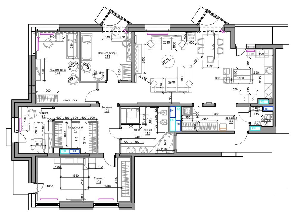 Современная квартира с мрамором на стенах