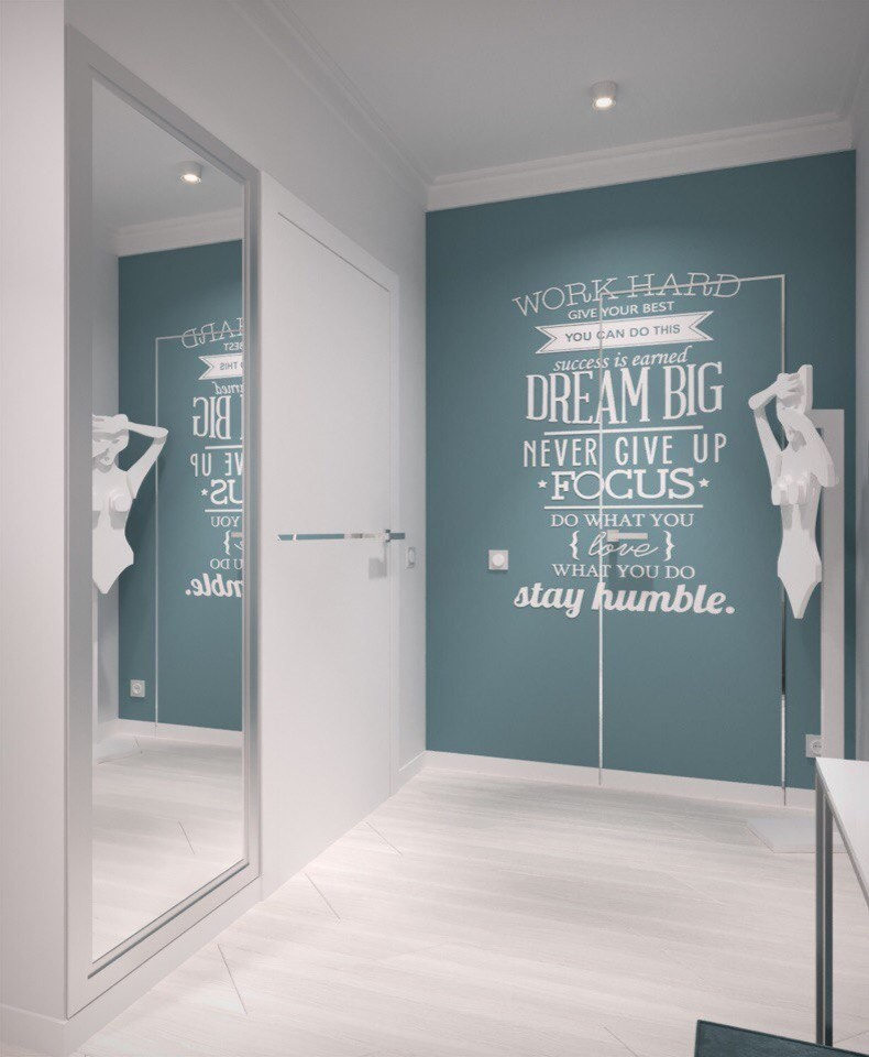 Дизайн-проект однокомнатной квартиры для молодой девушки . Казань .2018