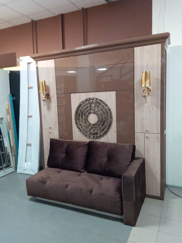 подъемная кровать с колоннами и декором "ясень средиземноморский"