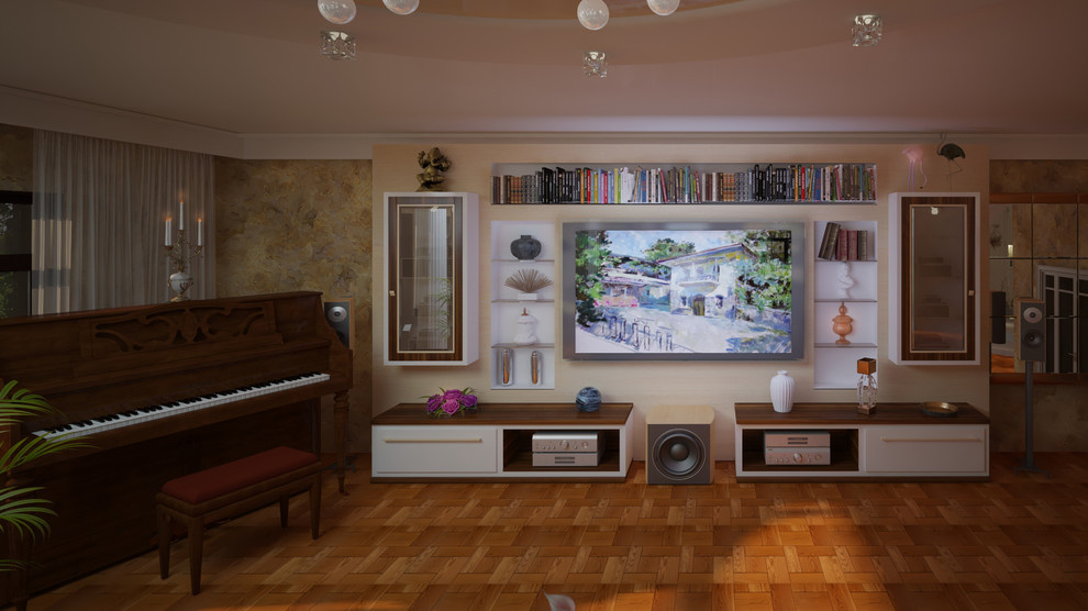 Гостиная и кухня для семьи музыкантов