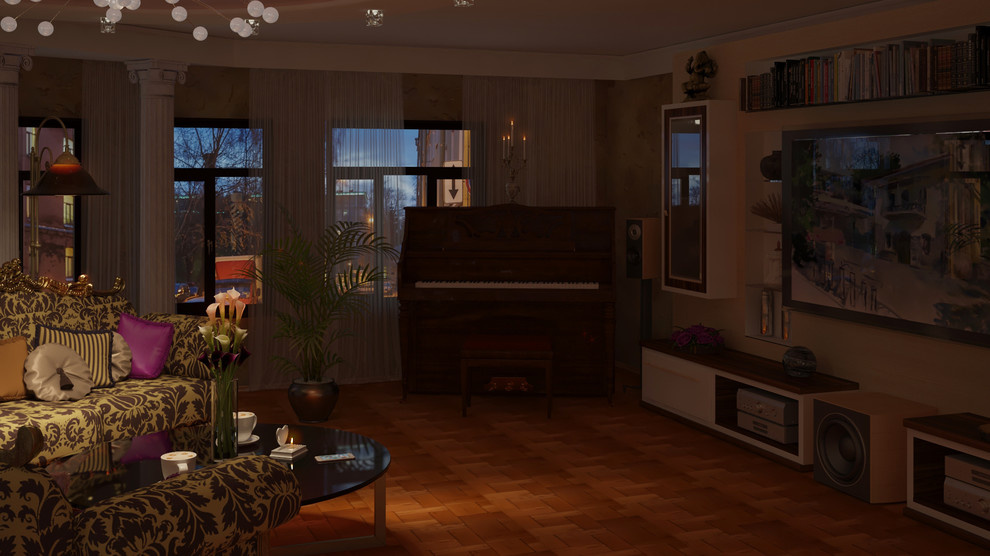 Гостиная и кухня для семьи музыкантов