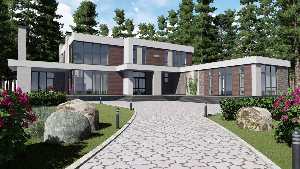 Проект современного дома со вторым светом и бассейном