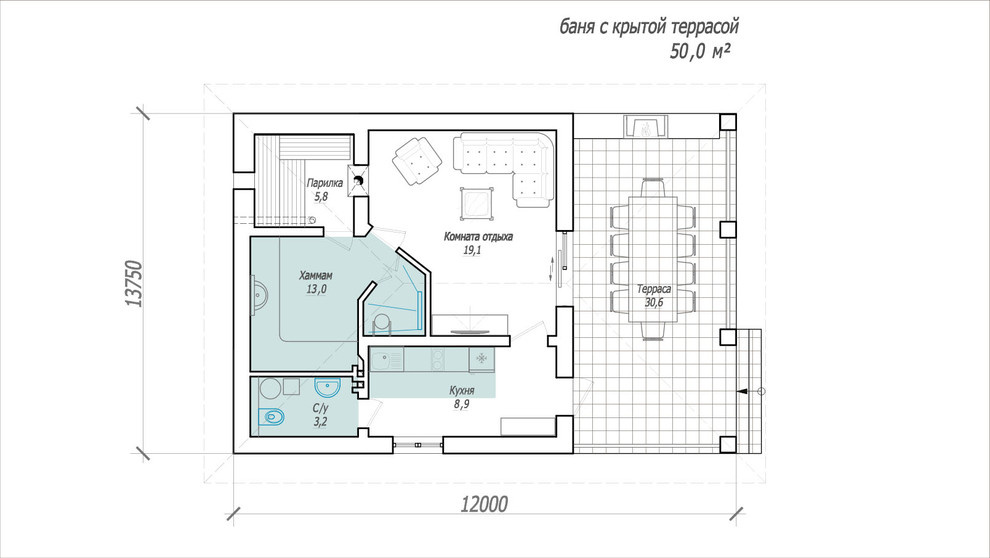 Проект бани площадью 180 кв.м.