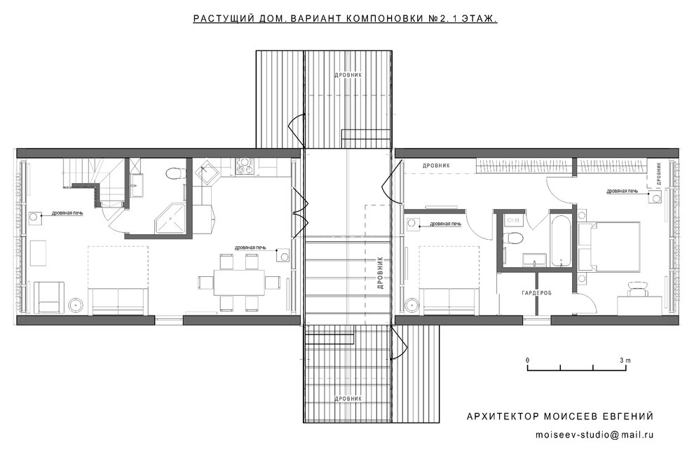 Каркасный модульный "растущий" дом в стиле "Barn House".