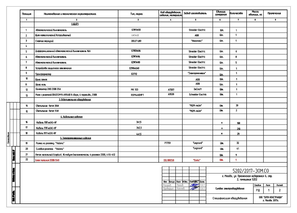 Проект ЭОМ башни Империя офис 5202