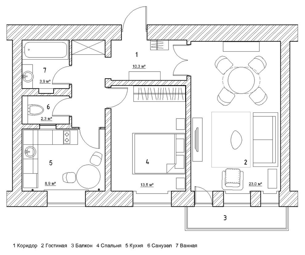 Квартира в сталинском доме, 63 м²