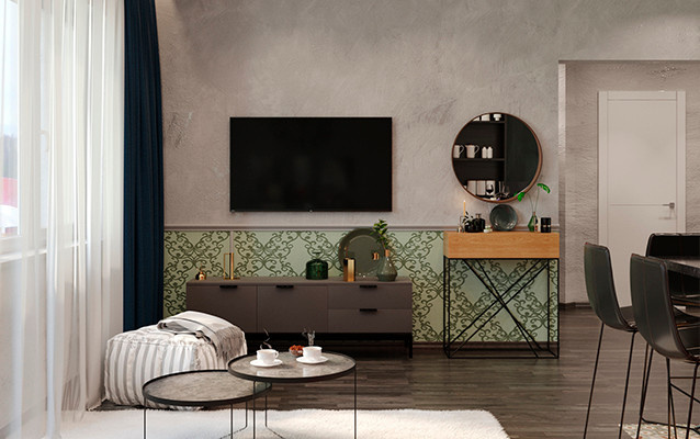 Дизайн зона ТВ в гостиной