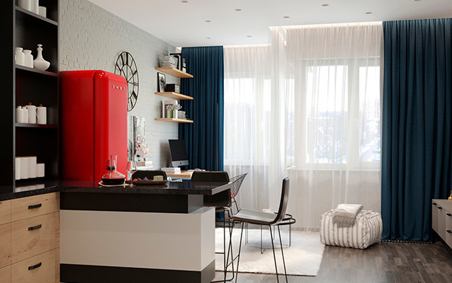 Кухня-гостиная в комплексе Лайнер на Ходынском поле