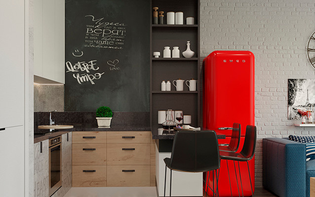 Не стандартное решение кухни в стиле минимализм