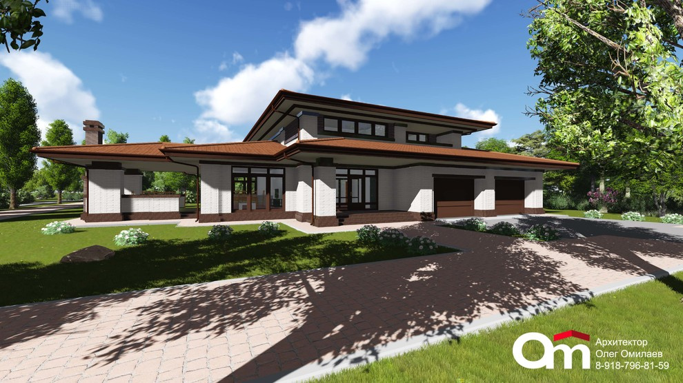 Индивидуальный жилой дом с тремя спальнями и бассейном в стиле "Дома прерий", об