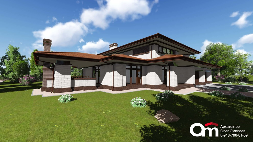 Индивидуальный жилой дом с тремя спальнями и бассейном в стиле "Дома прерий", об