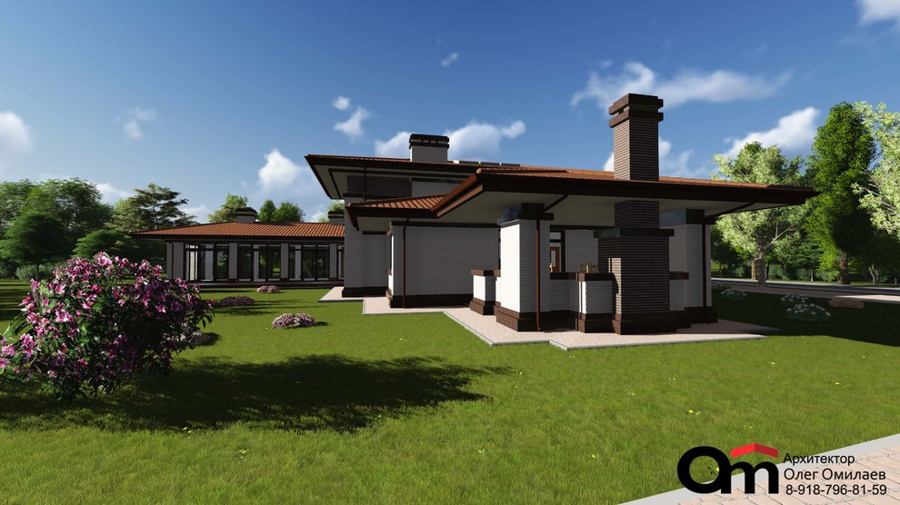 Индивидуальный жилой дом с тремя спальнями и бассейном в стиле "Дома прерий", об