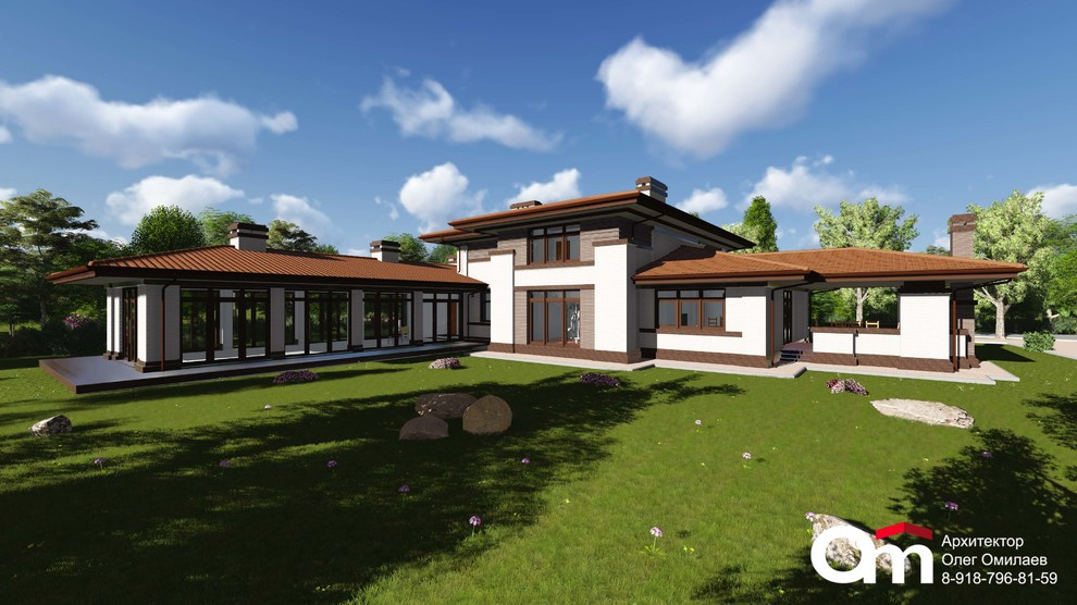 Обложка проекта: Индивидуальный жилой дом с тремя спальнями и бассейном в стиле "Дома прерий", об