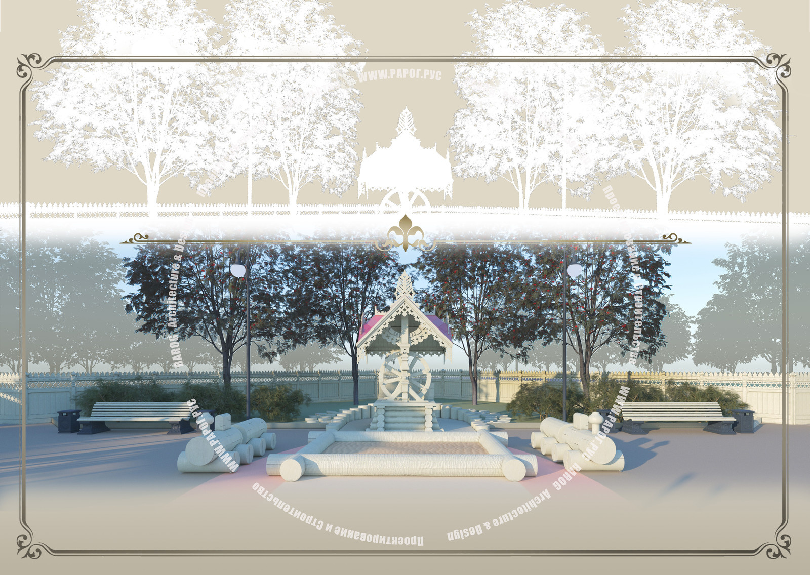 Деревня в русском стиле на острове Сахалин.