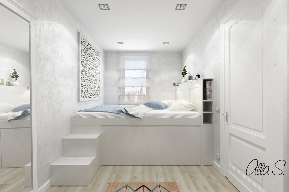 Спальня с кроватью на подиуме