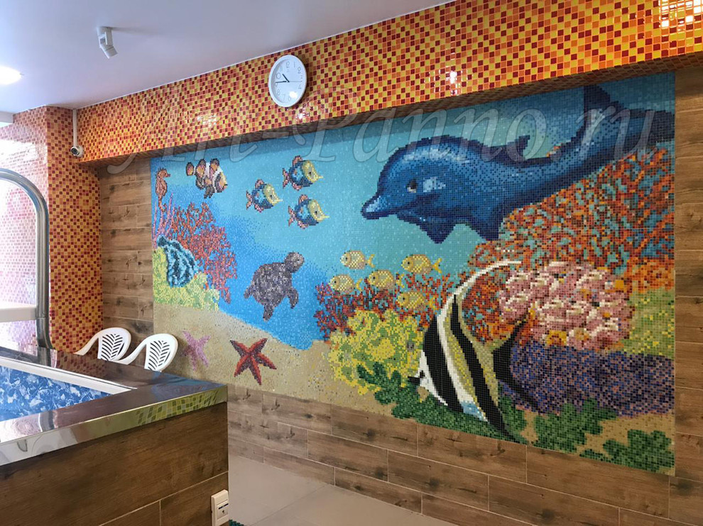 Панно из мозаики в матричной технике - "подводный мир-детский сад"