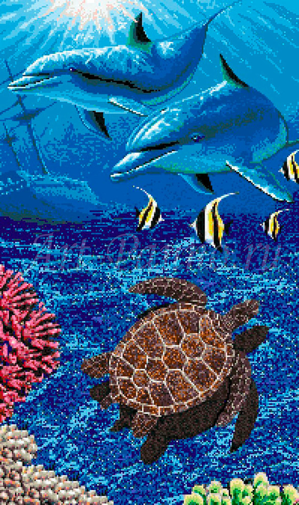 Панно из мозаики в матричной технике - "подводны мир"