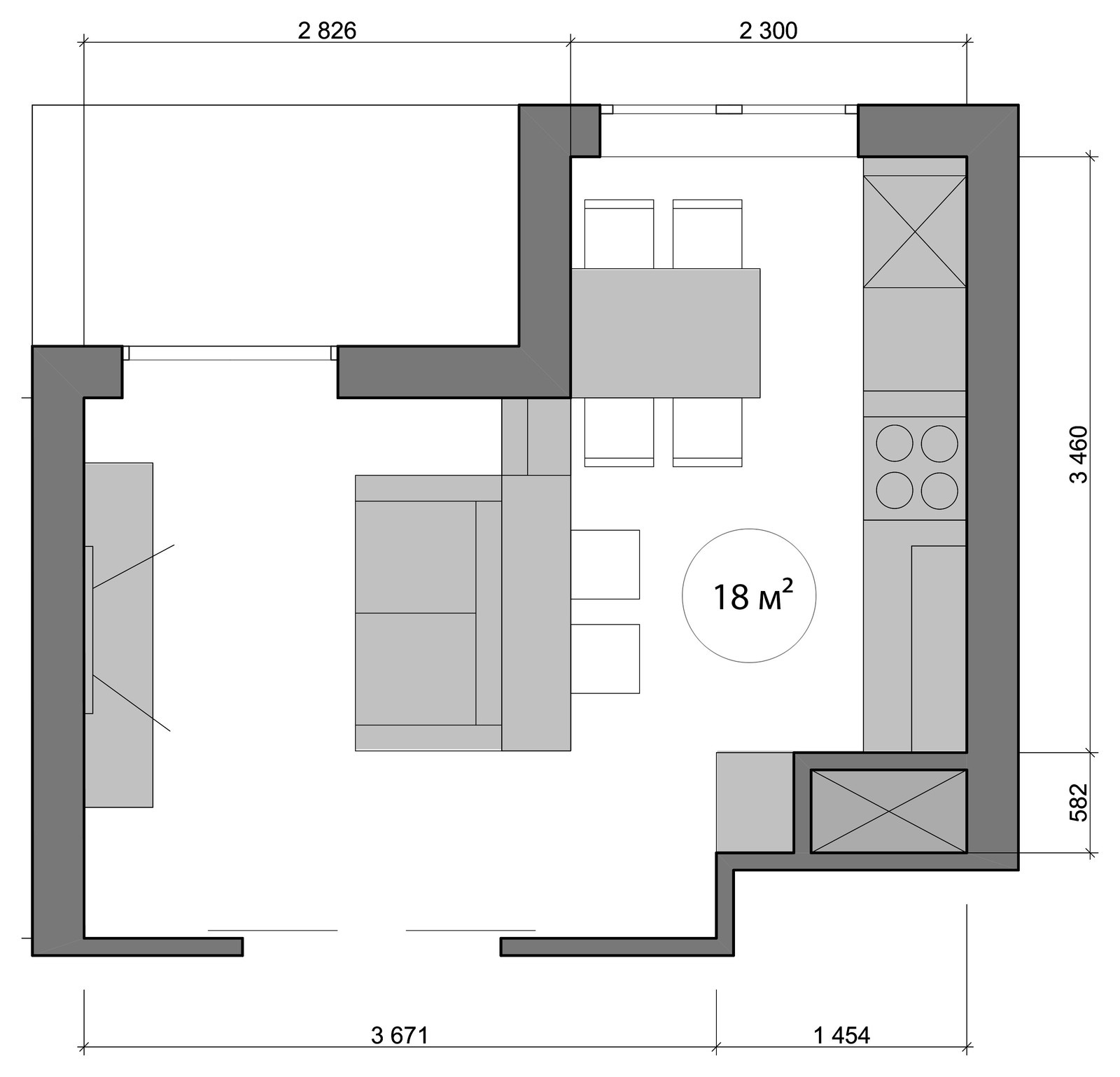 Кухня- гостиная 18 кв м. в стиле loft