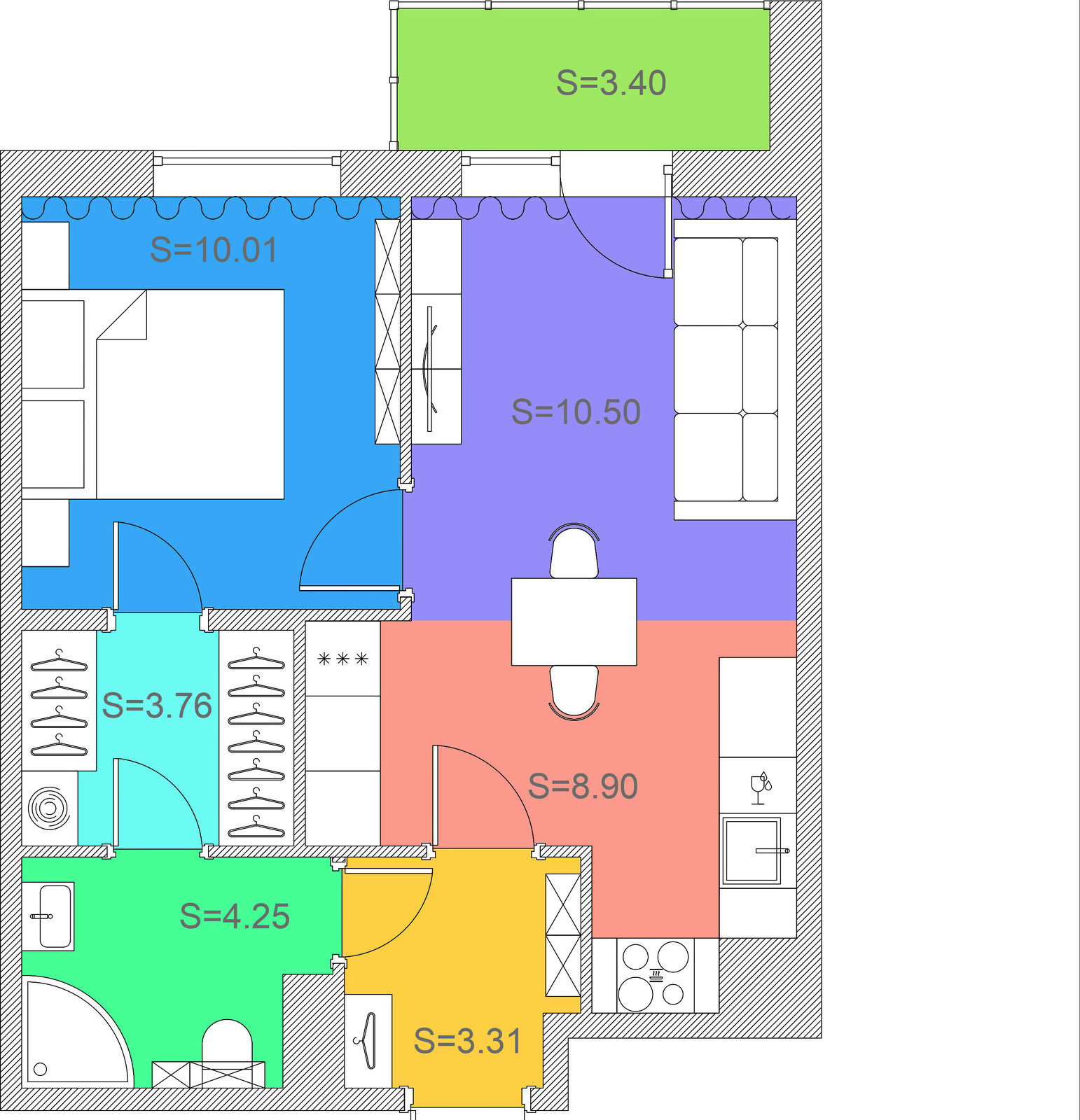 Евродвушка ЖК "Tarmo" 44,13 м2