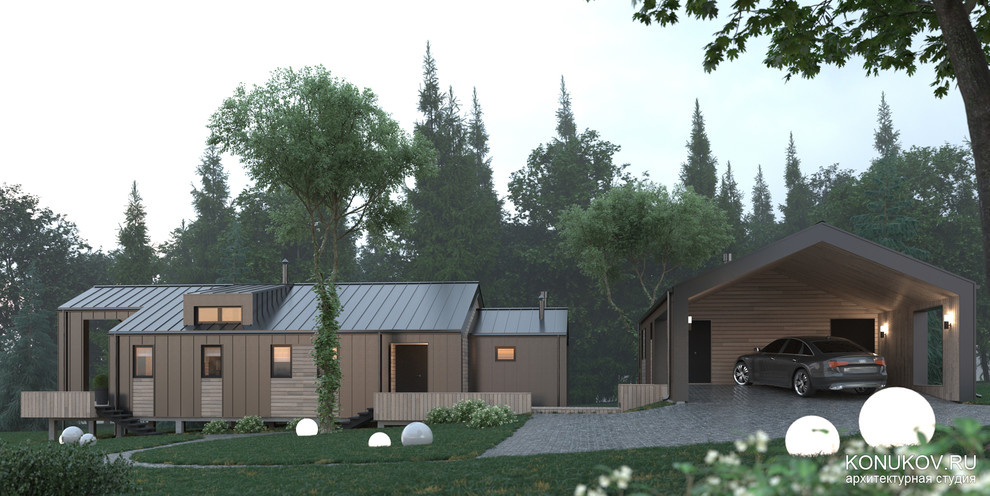 Модульный каркасный дом в современном стиле с гаражом /Архитектор konukov.ru/