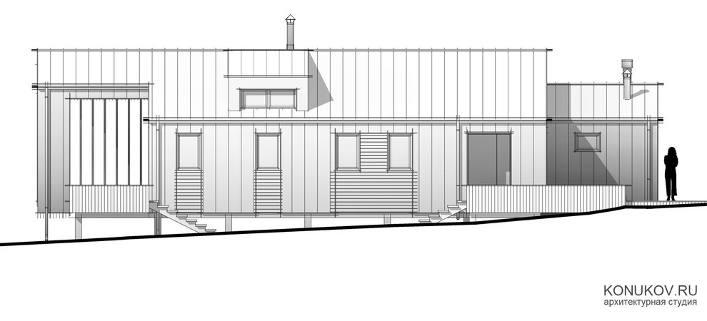 Модульный каркасный дом в современном стиле с гаражом /Архитектор konukov.ru/