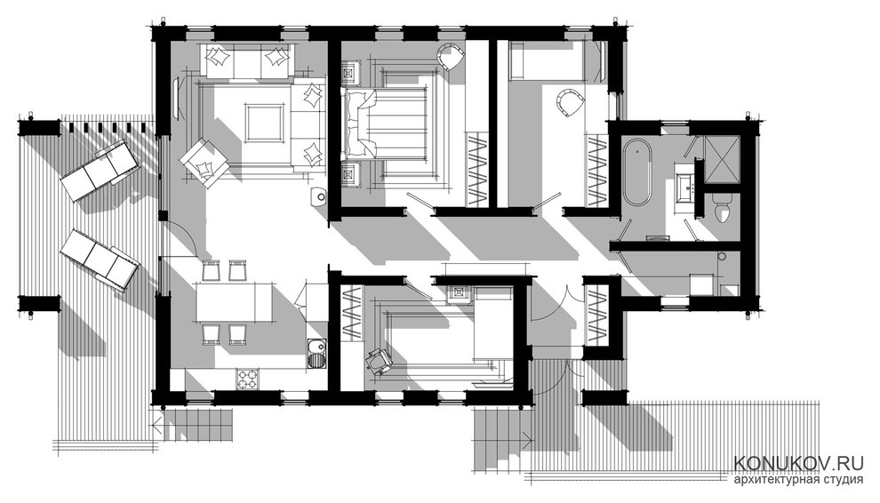 Модульный каркасный дом в современном стиле с гаражом /Архитектор konukov.ru/