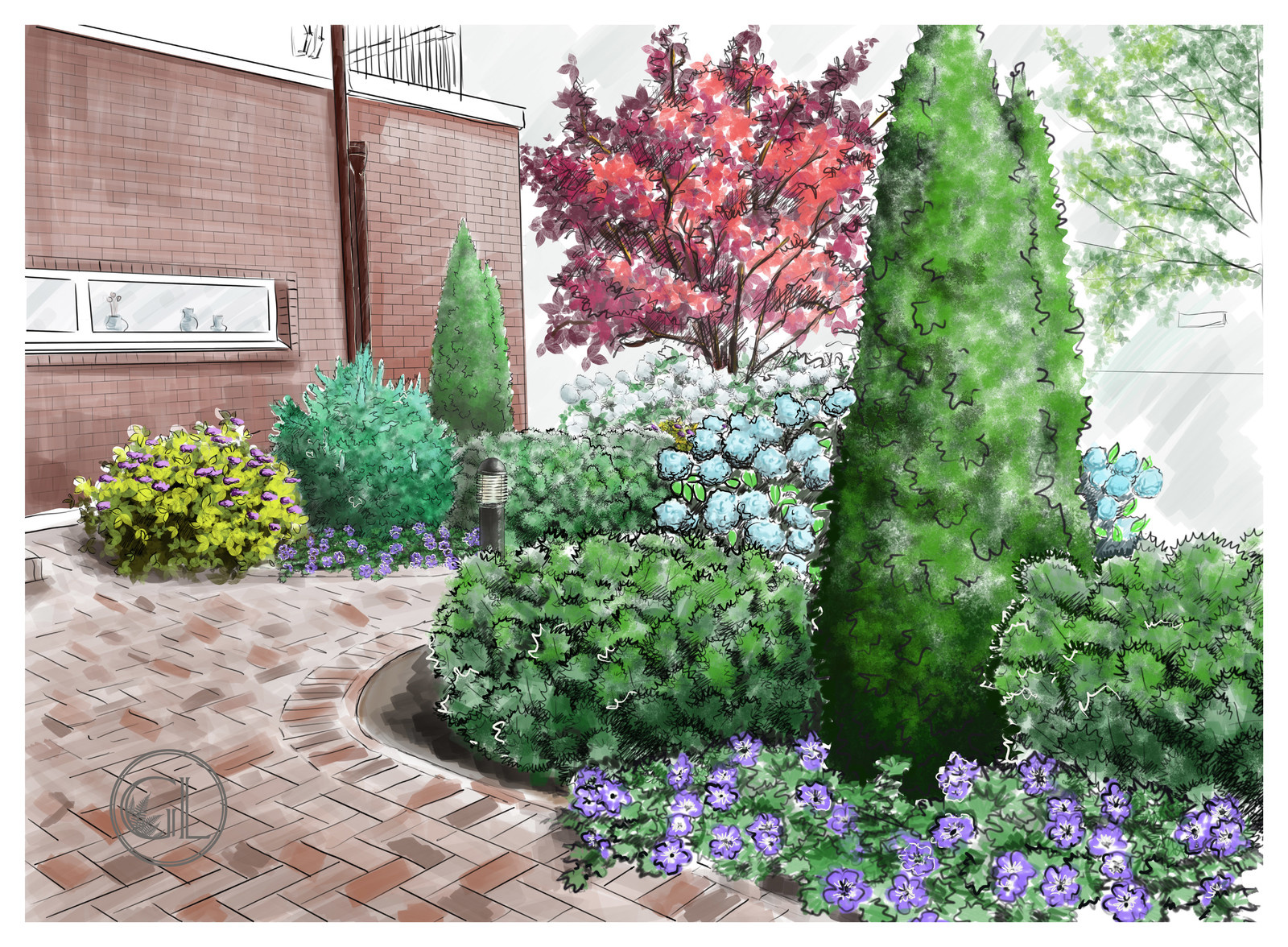 Визуализация озеленения парадной зоны участка