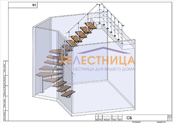 Лестница на одном металлическом косоуре Ассоль-22