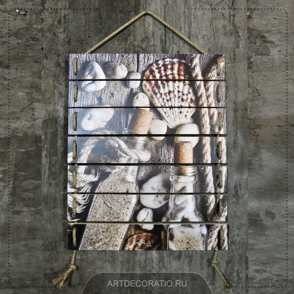 картина на досках с джутовым канатом