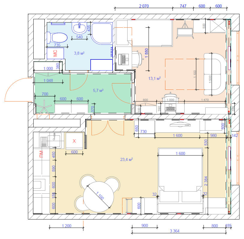 Двухкомнатная квартира 46 кв.м. в Москве