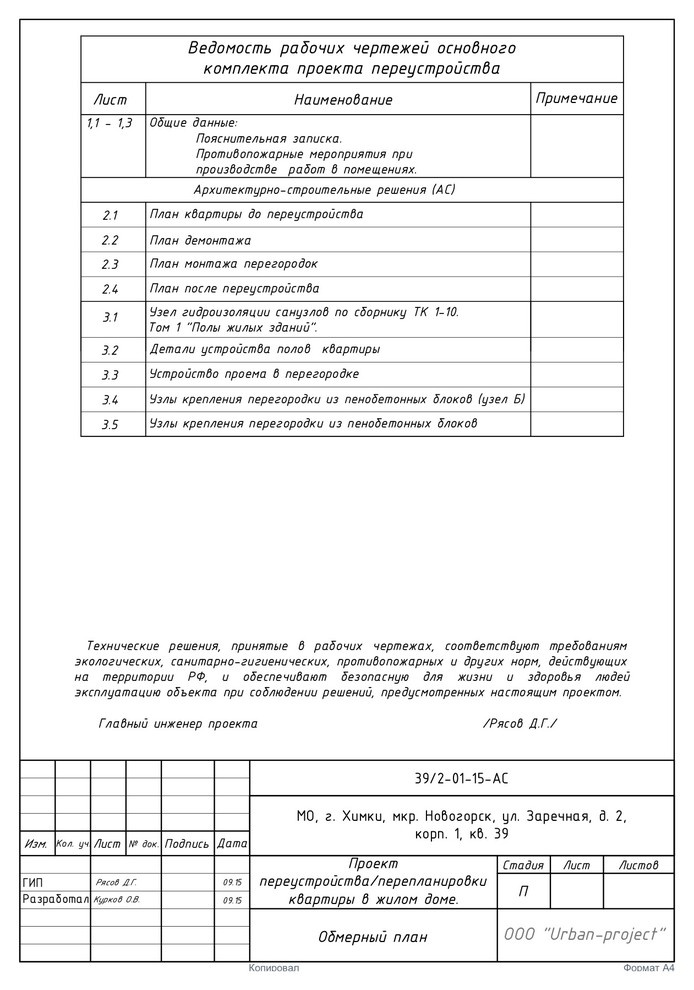 Проект переустройства/перпланировки квартиры в жилом доме
