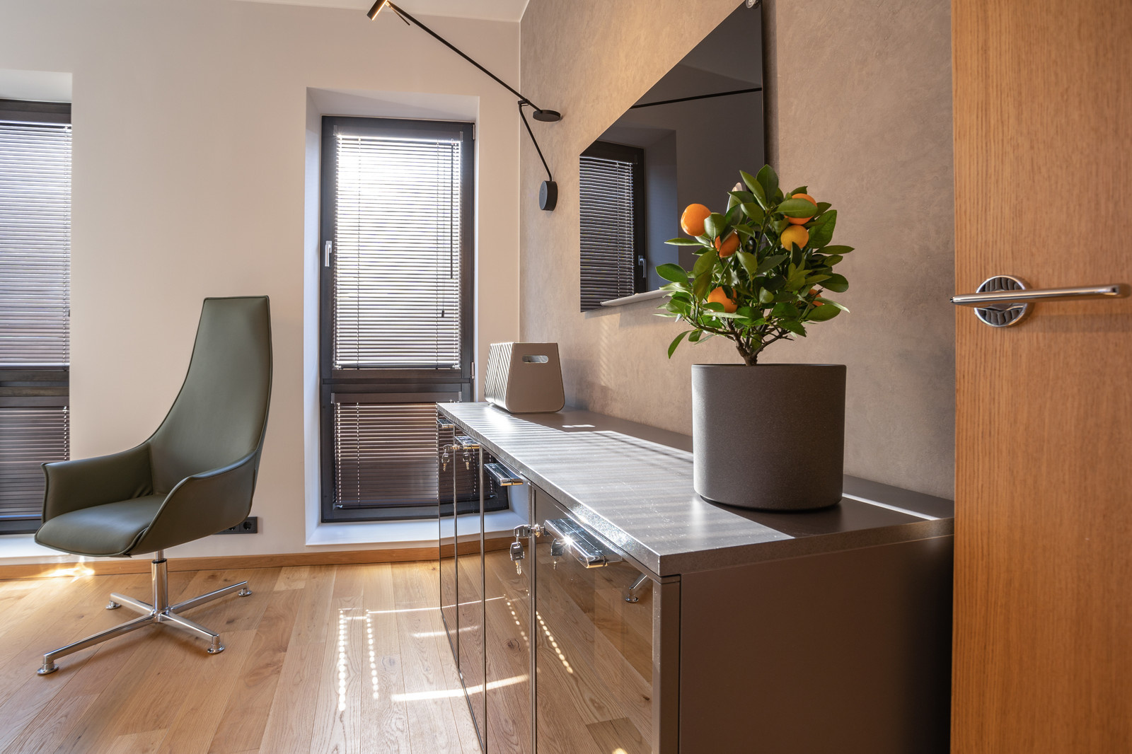 The modern office in the beautiful business city area.
