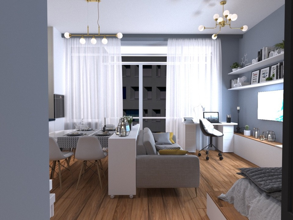 Квартира студия 34м2 Скандинвия