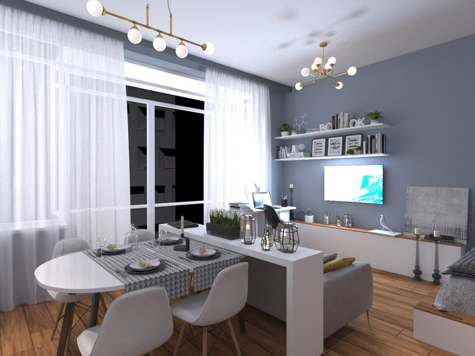 Квартира студия 34м2 Скандинвия