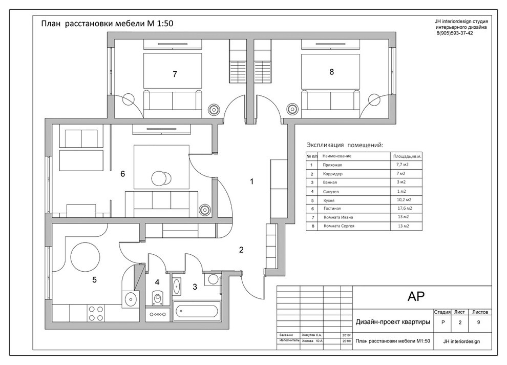Полный Дизайн-Проект трёхкомнатной квартиры на ул.Барвихинская в Москве