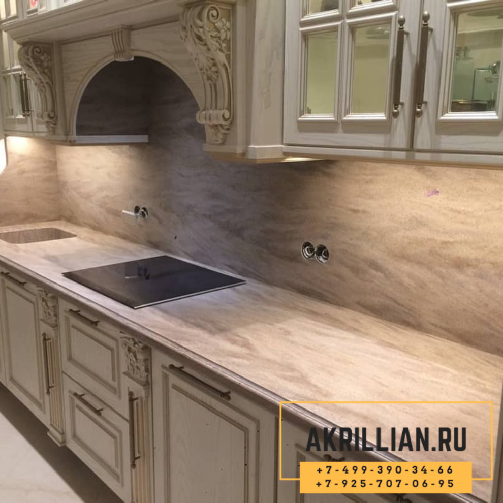 Столешница со стеновой панелью из камня Грандекс