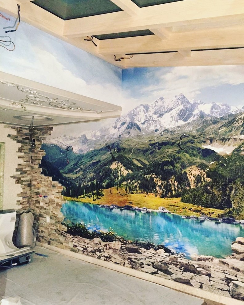 Фото с монтажа фрески в Московской квартире. Проект нашего партнера.