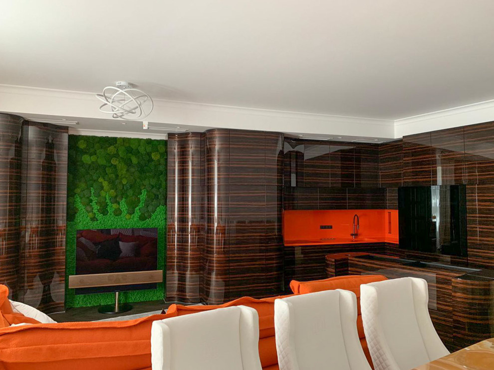 Кухня с переходом в ТВ-зону в шпоне