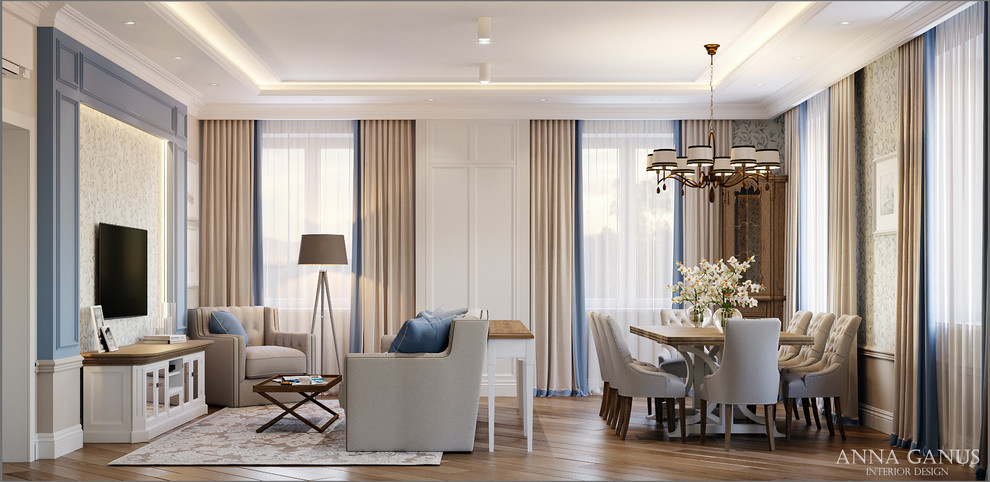 Кухня и гостиная в коттедже