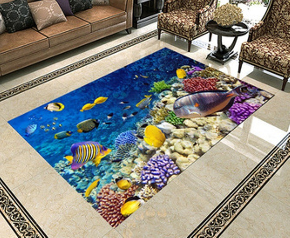 3д пол в гостинной с рыбками