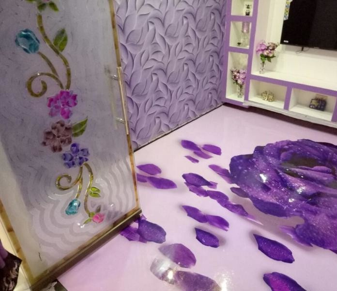 3д полы с сиреневой розой