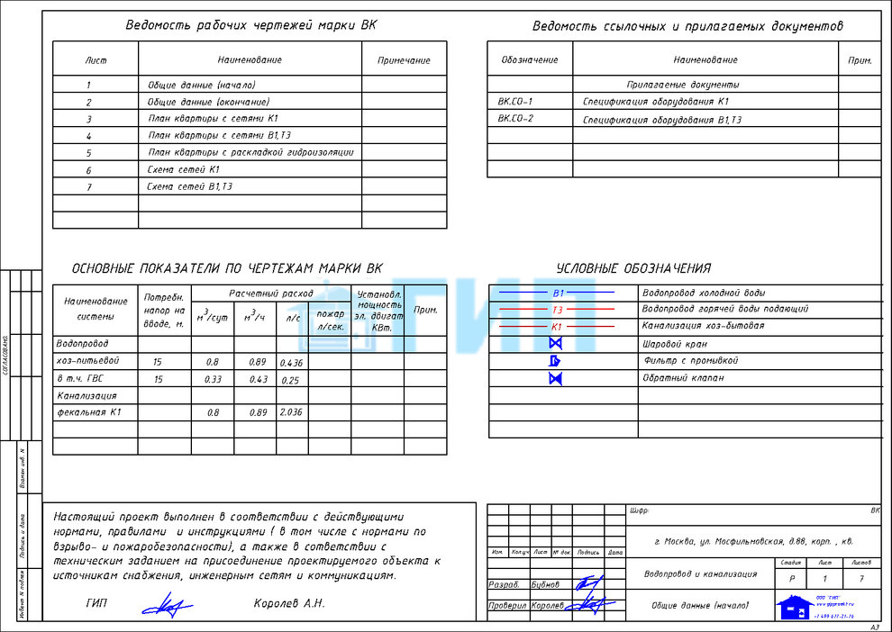 Проект водоснабжения и канализации