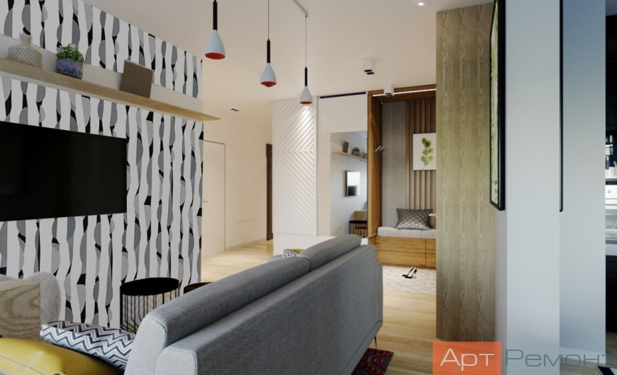 Вариант принта на акцентной стене. Дизайн и ремонт трехкомнатной квартиры м. Рас