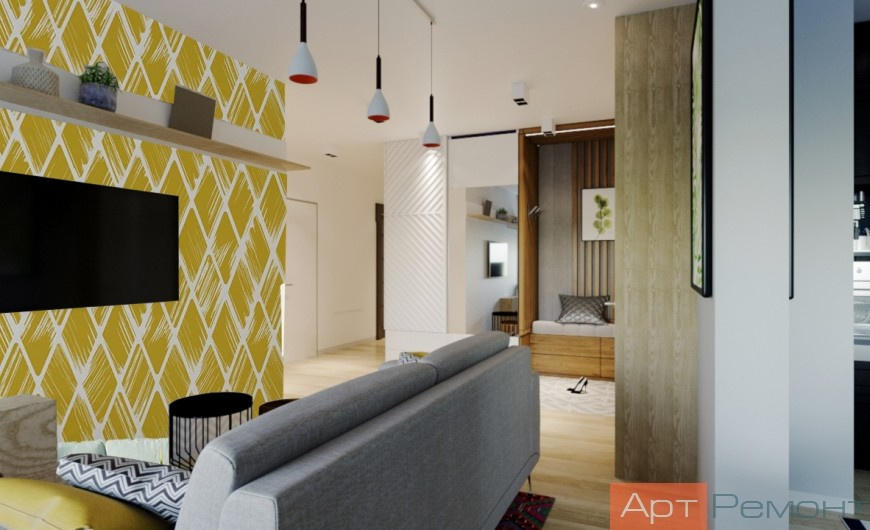 Вариант принта на акцентной стене. Дизайн и ремонт трехкомнатной квартиры м. Рас