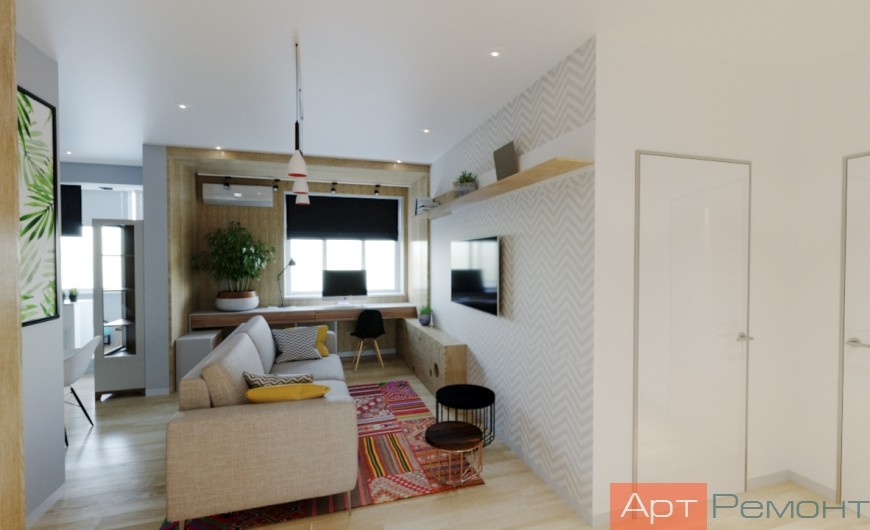 Вариант расцветки акцентной стены гостиной. Дизайн и ремонт трехкомнатной кварти