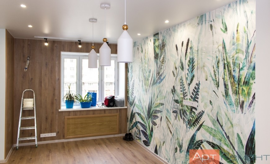 Гостиная. Акцентная стена. Ремонт трехкомнатной квартиры м. Рассказовка